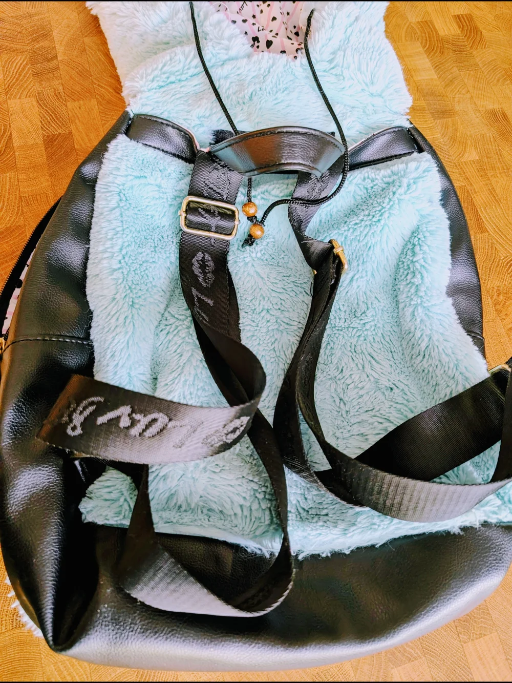 Betsey Johnson Fuzzy Furry Hoodie Backpack Plush Sky Blue